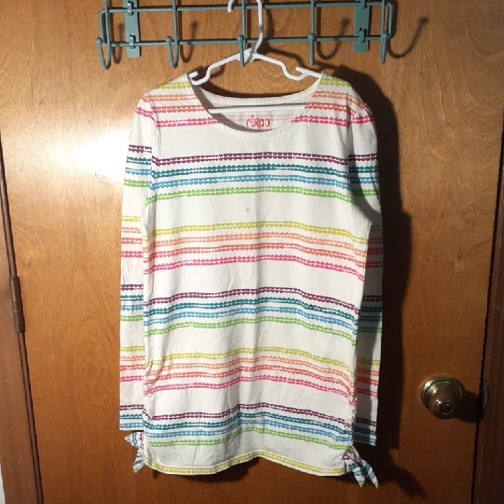 Circo Pink and White Long Sleeve Tees Striped Casual